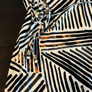 Ivanka Trump Geometric Black and White Dress with Pink and Orange Highlights